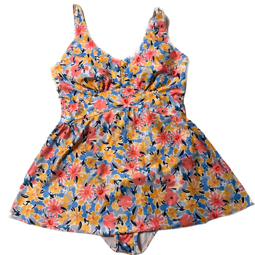 Women's Large Blue and Yellow Floral Swim dress